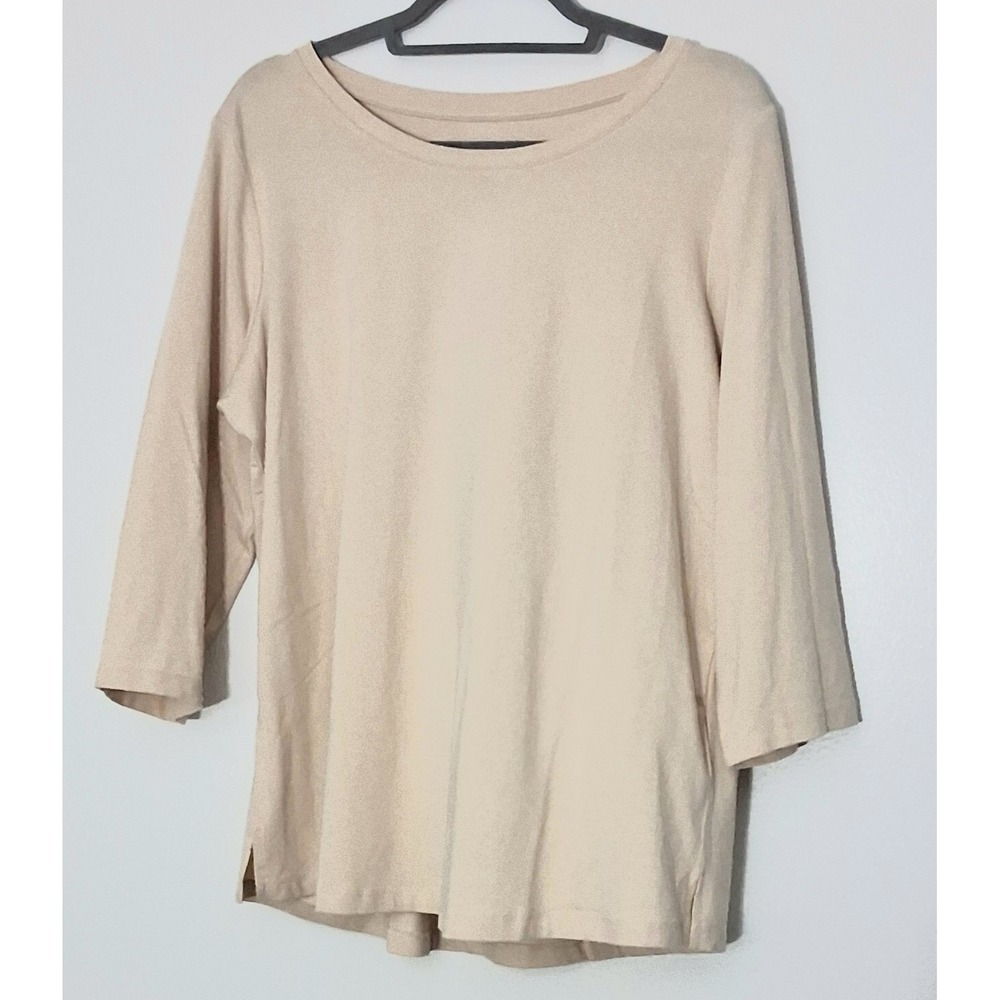 Belle by Kim Gravel Top Women's Size Large Beige TripleLuxe Knit 3/4 Sleeve